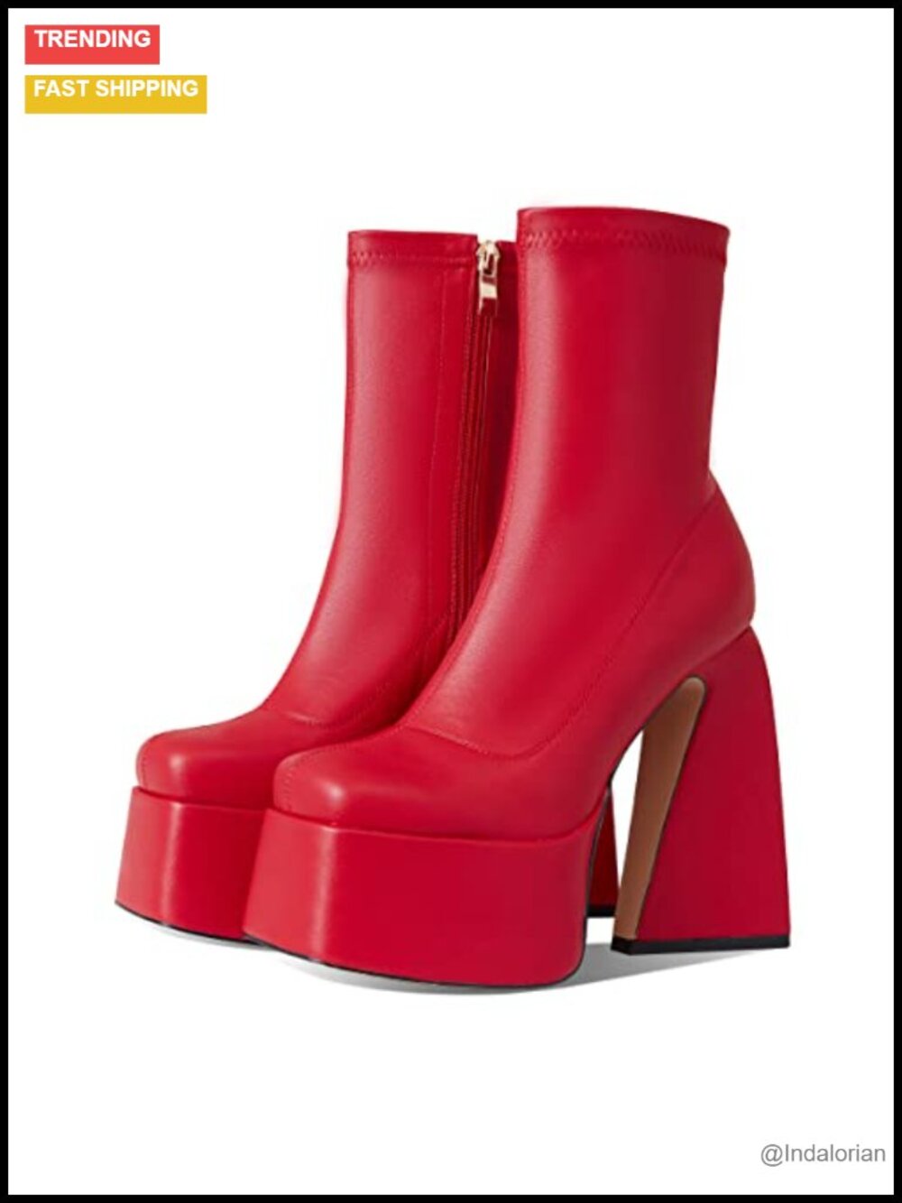 Women's Mid Calf Chunky Platform Boots Square Toe Side Zipper